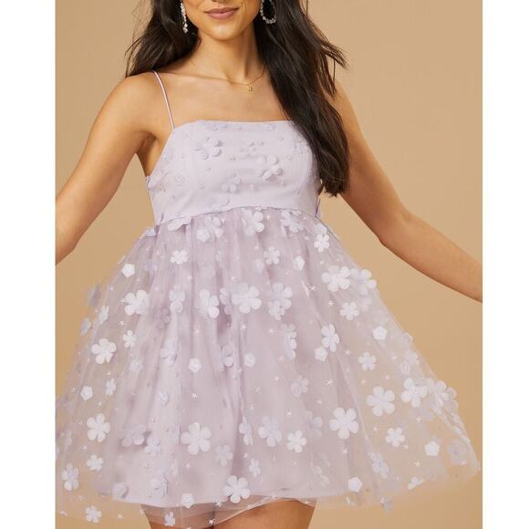 Altar'd State Dresses & Skirts - NWT Altar'd State Lavender Aurora Floral Mesh Babydoll Dress Women's Size Small